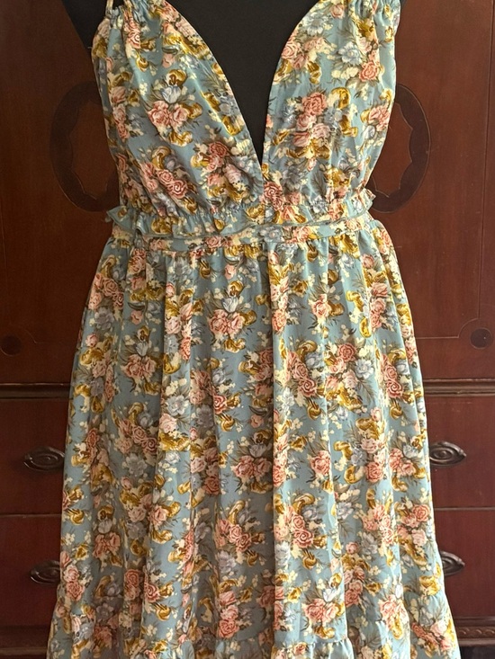 Dresses & Skirts - Sleeveless Floral Maxi Dress in Powder Blue and Pink